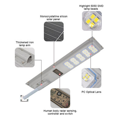 Luz de calle LED solar todo en uno con control remoto, sensor de movimiento a prueba de agua para uso en exteriores